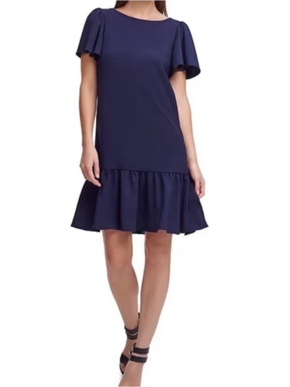 DKNY Navy Boat Neck Flutter Sleeve Dress. Size 8.